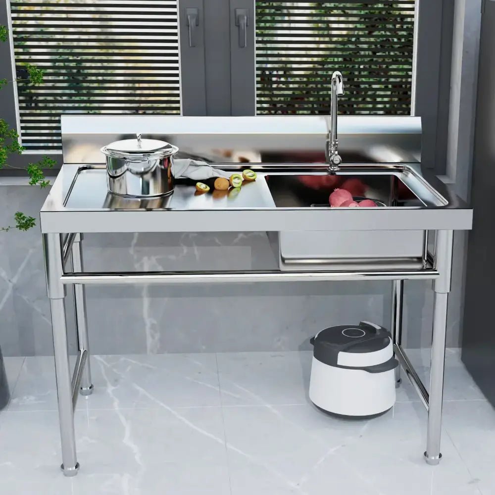 Stainless steel commercial kitchen sink with left platform and faucet - Decorbites
