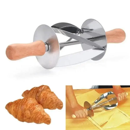 Stainless steel croissant dough cutter with wooden handles by decorbites for precise kitchen use