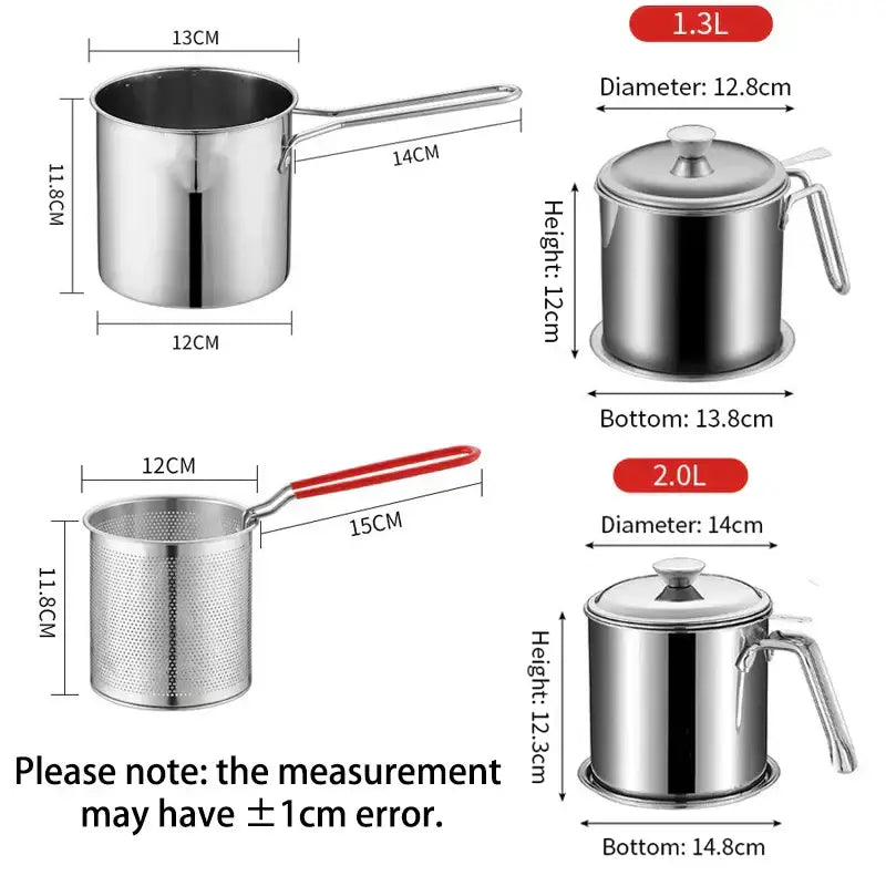 Stainless steel deep fryer pot with strainer lid and handle available in 1.3l and 2.0l by decorbites deep fryer