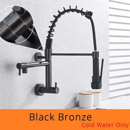 Black bronze stainless steel dual spouts kitchen faucet with flexible coiled gooseneck and pull down spray head decorbites dual spouts