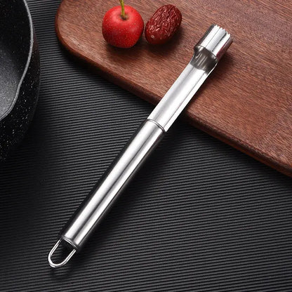 Shiny stainless steel decorbites fruit core remover slicer set with cylindrical handle and segmented cutting head