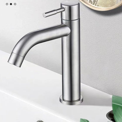 Modern brushed stainless steel single hole cold water bathroom faucet with black and silver deck mounted design