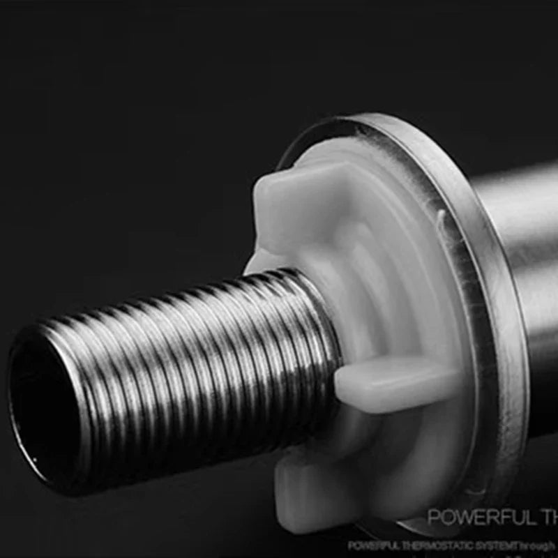 Stainless steel threaded pipe connector with white plastic ring for single hole cold water black basin faucet
