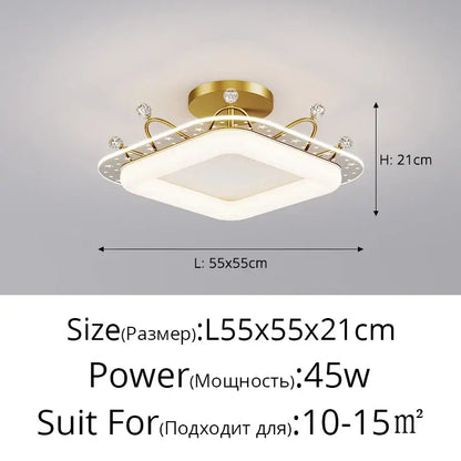 Gold-finished square ceiling light with crystal accents and frosted diffuser ideal for decorbites kids room ceiling