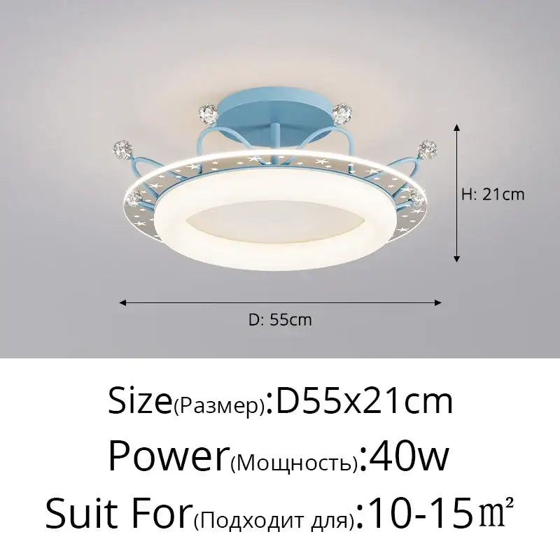 Light blue circular ceiling light with star patterns and crystal accents for decorbites kids room ceiling use