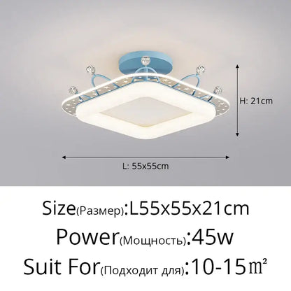Light blue and white square ceiling light with crystal accents for decorbites kids room ceiling in bedroom setting