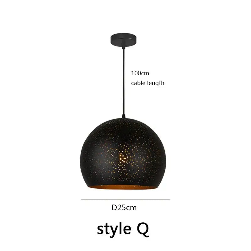Black spherical pendant light with speckled texture and gold interior by decorbites black nordic with 100cm cable length
