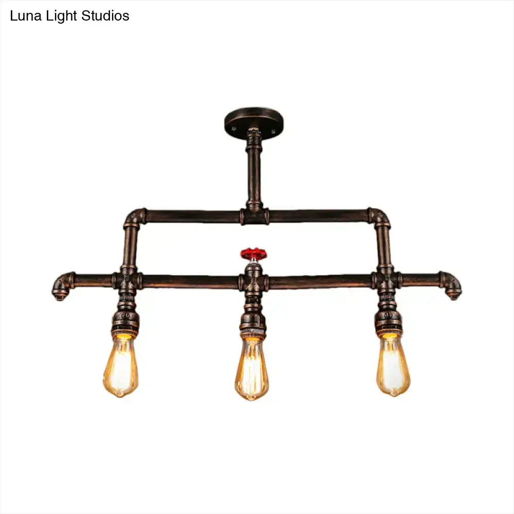 Decorbites steampunk bronze 3-light linear pendant metal fixture with dark bronze pipe and valve design for island lighting