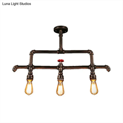 Decorbites steampunk bronze 3-light linear pendant metal fixture with dark bronze pipe and valve design for island lighting