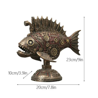 Steampunk bronze whale figurine with brass and copper gears blackfish resin steampunk decorbites blackfish resin office decor