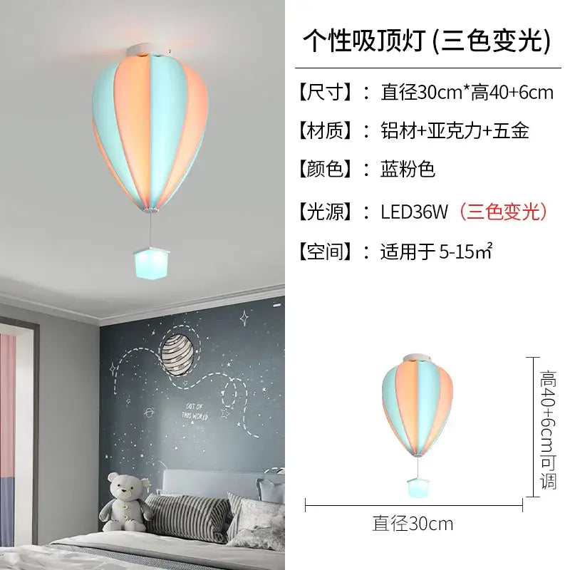 Striped fabric decorbites hot air balloon lamp in pastel blue and peach with white metallic base for kids bedroom ceiling light
