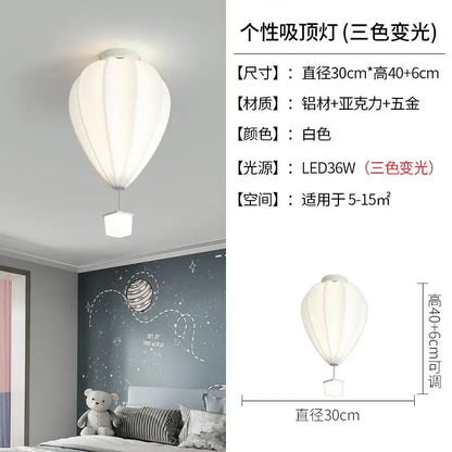 Striped fabric white hot air balloon lamp with led color changing light and metallic base for kids bedroom decorbites hot air