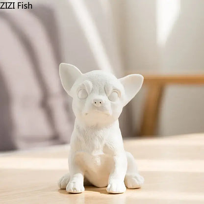 Stylized white matte ceramic sculpture of a sitting french bulldog miniature figurine for living room decor