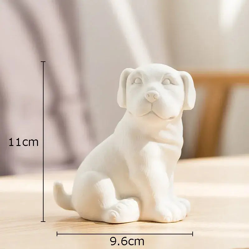 Stylized white matte french bulldog ceramic sculpture miniature figurine of a sitting puppy for living room decor