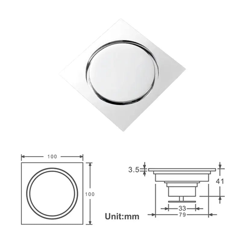 Sunburst brass square floor drain with chrome finish circular recessed center and raised rim for kitchen and bathroom decorbites brass square shower