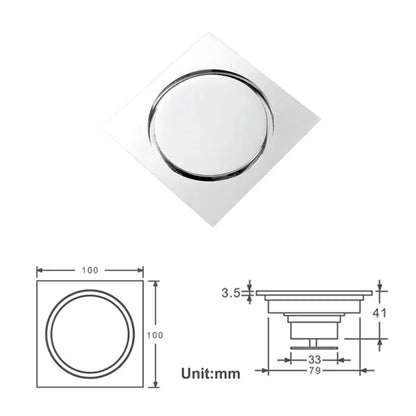 Sunburst brass square floor drain with chrome finish circular recessed center and raised rim for kitchen and bathroom decorbites brass square shower