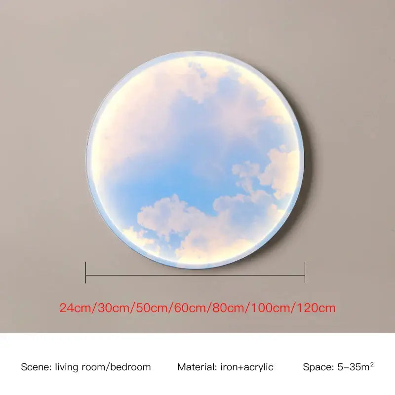 Sunset ocean circular ring sky blue wall lamp with iron and acrylic soft cloud design for bedroom ceiling lighting