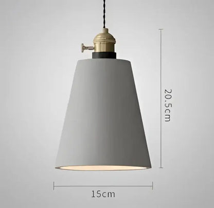 Gray conical pendant light with brass fixture and black cord complementing decorbites blue glass pendant lights for dining room