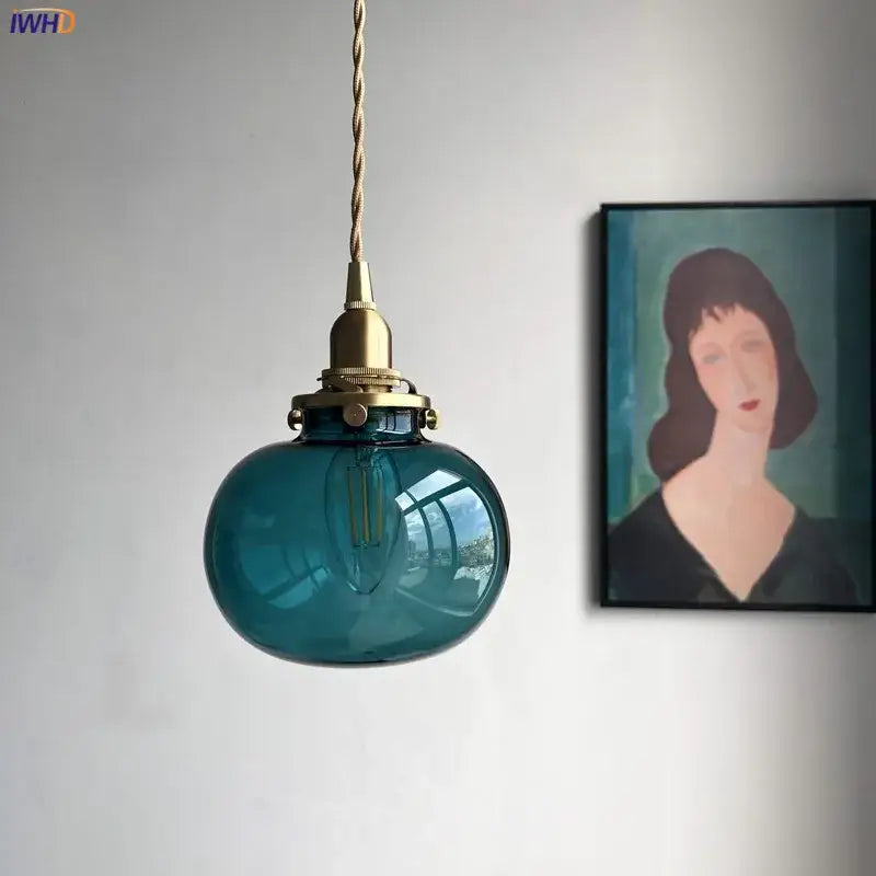 Teal glass ball pendant light with brass hardware and twisted cord decorbites glass ball pendant for bedroom decor