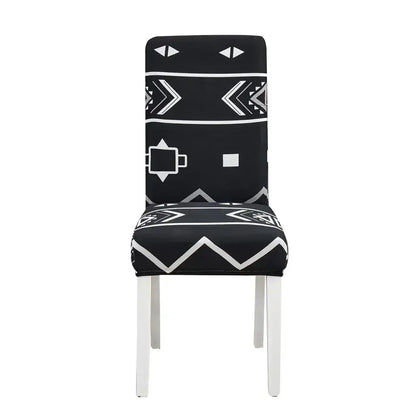 Black and white decorbites geometric stretch chair cover with stretchy fabric design for dining room slipcover