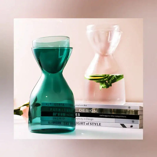 Teal hourglass glass tea infuser water bottle with sleek body and wide mouth for decorbites glass tea and kitchen use