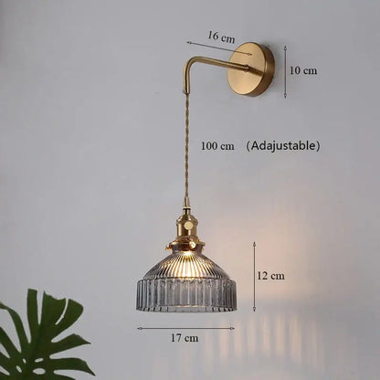 Teal ribbed glass shade led wall lamp with brass hardware for luxury living room decor with glass shade design