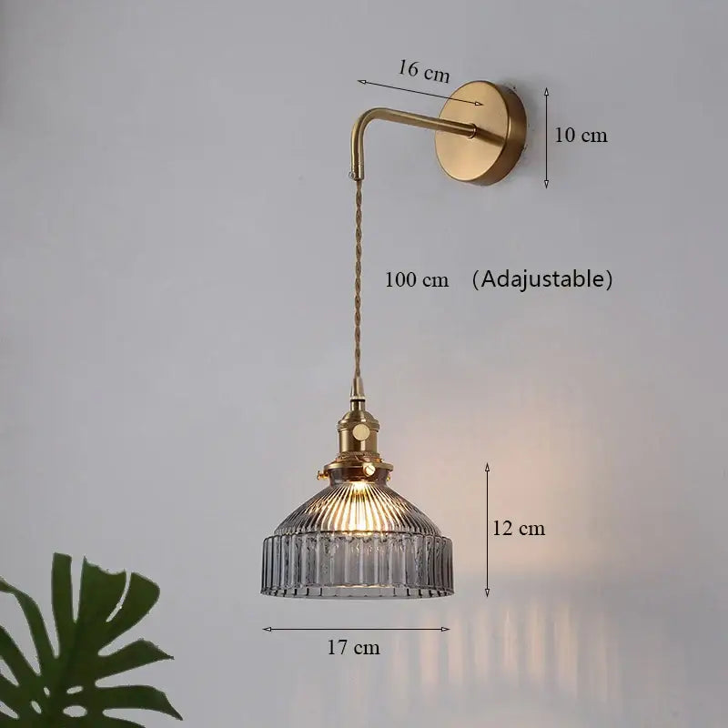 Teal ribbed glass shade led wall lamp with brass hardware for luxury living room decor with glass shade design