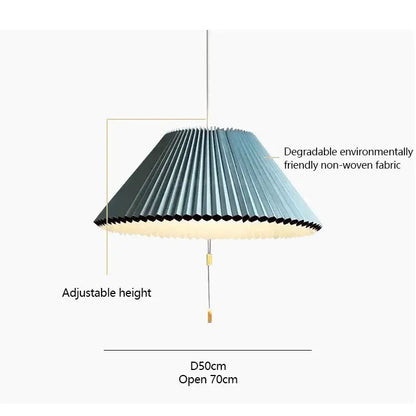 Teal and white decorbites deformed fabric umbrella dining room pendant with adjustable height and pleated blue degradable shade