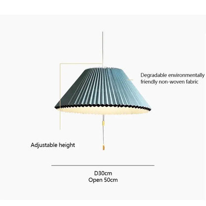 A teal and white decorbites deformed fabric umbrella dining room pendant lamp with pleated shade and adjustable height