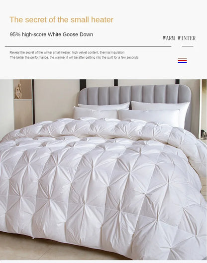 White goose down quilt with diamond quilted pattern and thickened core for single person warmth and comfort