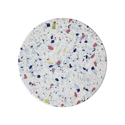 Circular terrazzo decorbites diatomite coaster with white base and colorful red blue green yellow fragments for mugs