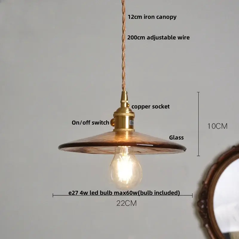Textured amber glass pendant light with brass copper socket and adjustable braided wire for dining room decorbites amber glass