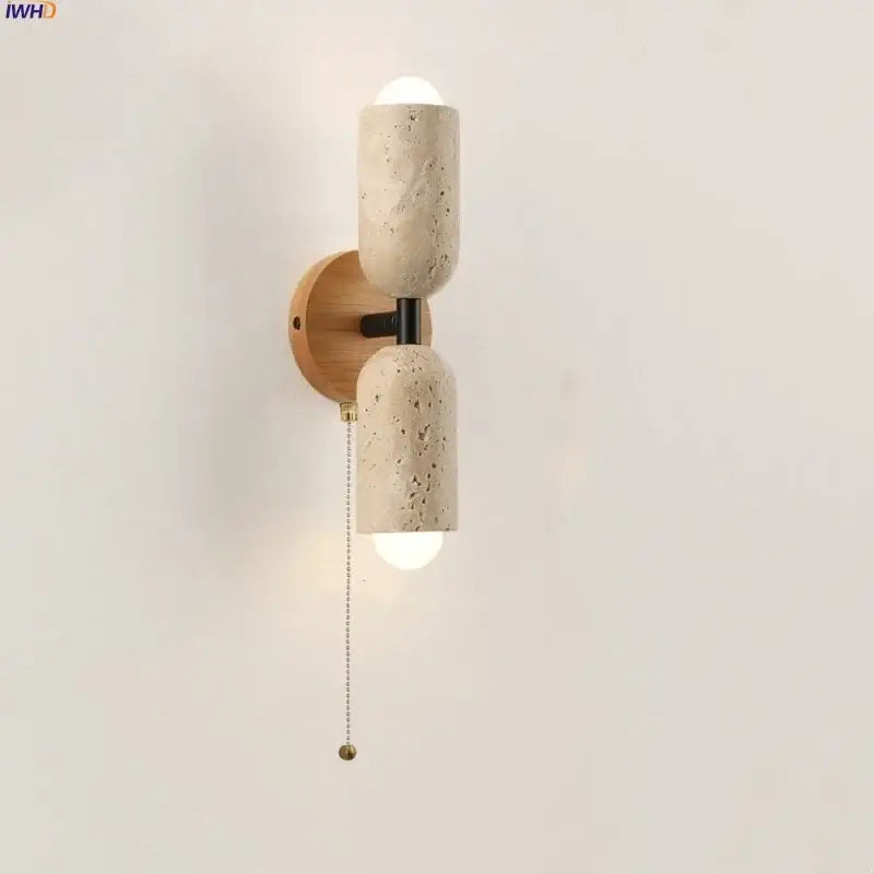 Beige textured concrete and wood led wall light with black metal accents for bedroom decorbites led wall sconce