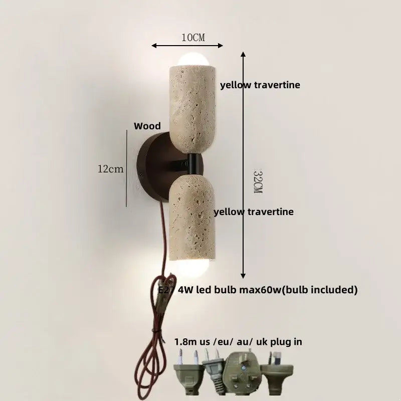 Yellow travertine textured wall light with wooden accents decorbites led wall light for bedroom decor