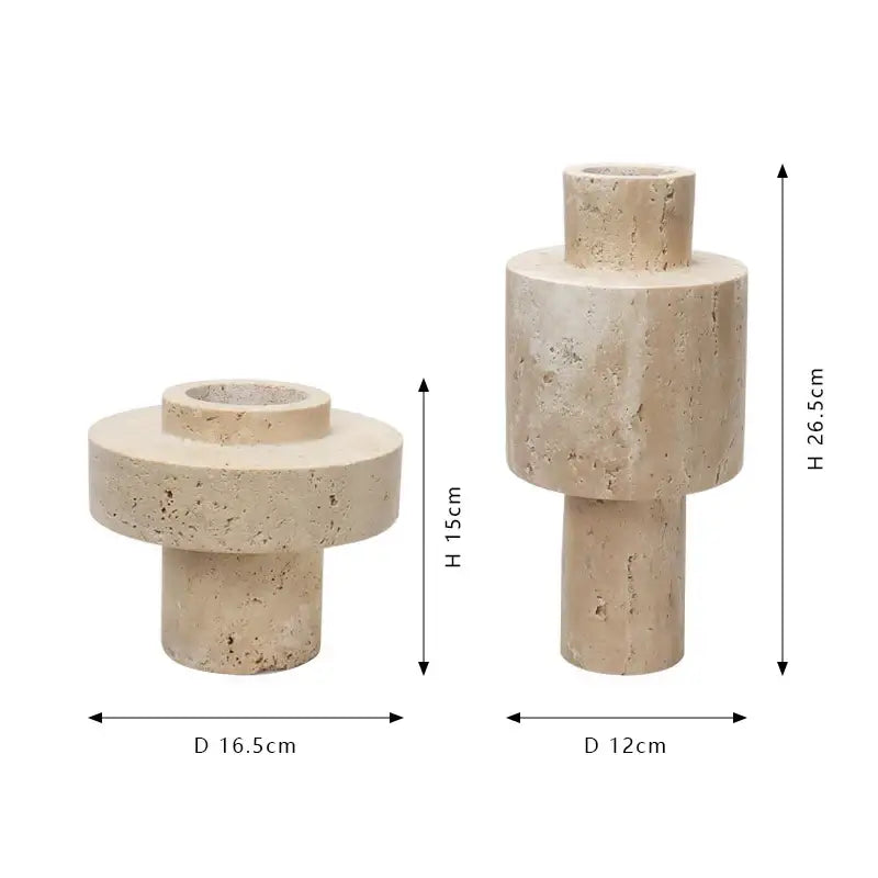 Textured beige travertine stone vase with modern tiered design ideal for dining room decorbites beige travertine