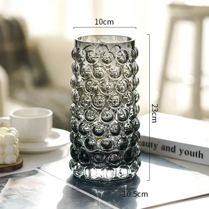 A tall 23cm gray translucent glass textured bubble hydroponics plant pot for living room table decor