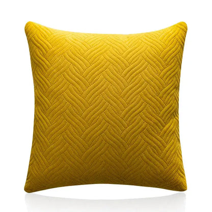Vibrant mustard-yellow square cushion cover with textured herringbone quilted pattern for decorbites blue wave decorbites blue wave crimping
