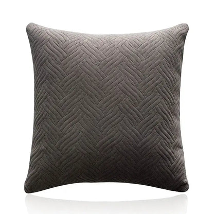A dark gray square cushion cover with textured herringbone quilted pattern for decorbites blue wave living room decor