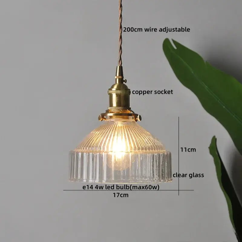 Textured clear glass led pendant light with brass copper socket and ribbed design for decorbites clear glass pendant light