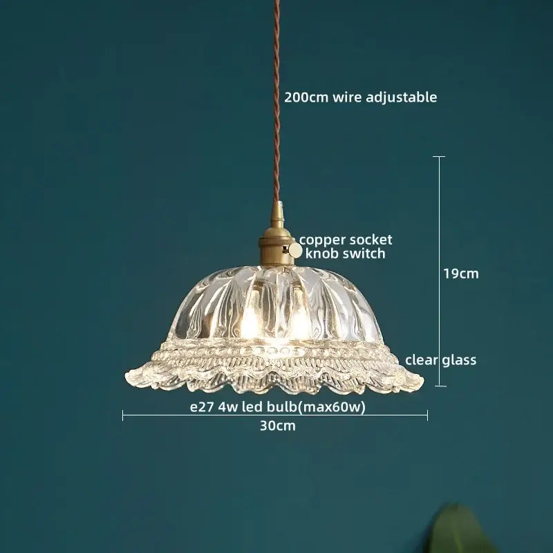 Textured clear glass led pendant light with fluted design and brass copper socket knob switch for kitchen decorbites clear glass