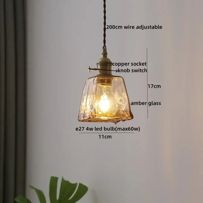 Warm amber textured clear glass led pendant light with antique brass socket for kitchen decorbites clear glass fixture