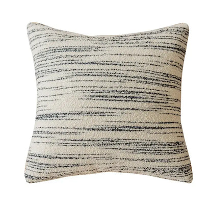 Cream-colored comfort woolen pillow cover with textured black horizontal stripes for living room decorbites comfort woolen pillow