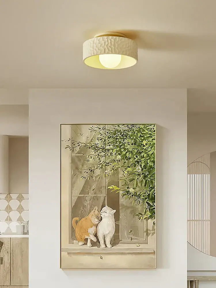 Modern ceiling light with textured off-white cylindrical shade and gold-toned rim for decorbites cream ceiling light decor