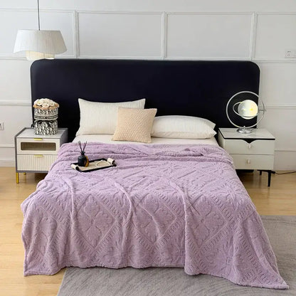 Lavender textured throw blanket with diamond pattern used as a sofa cover blanket for living room decor