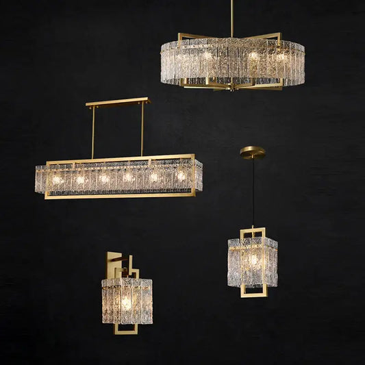 Gold-framed textured crystal gold dimmable led copper glass chandelier for living room decorbites dimmable led lighting