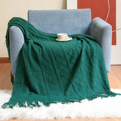 Deep green cable knit throw blanket with fringed edges cozy knit throw for living room decorbites cozy knit