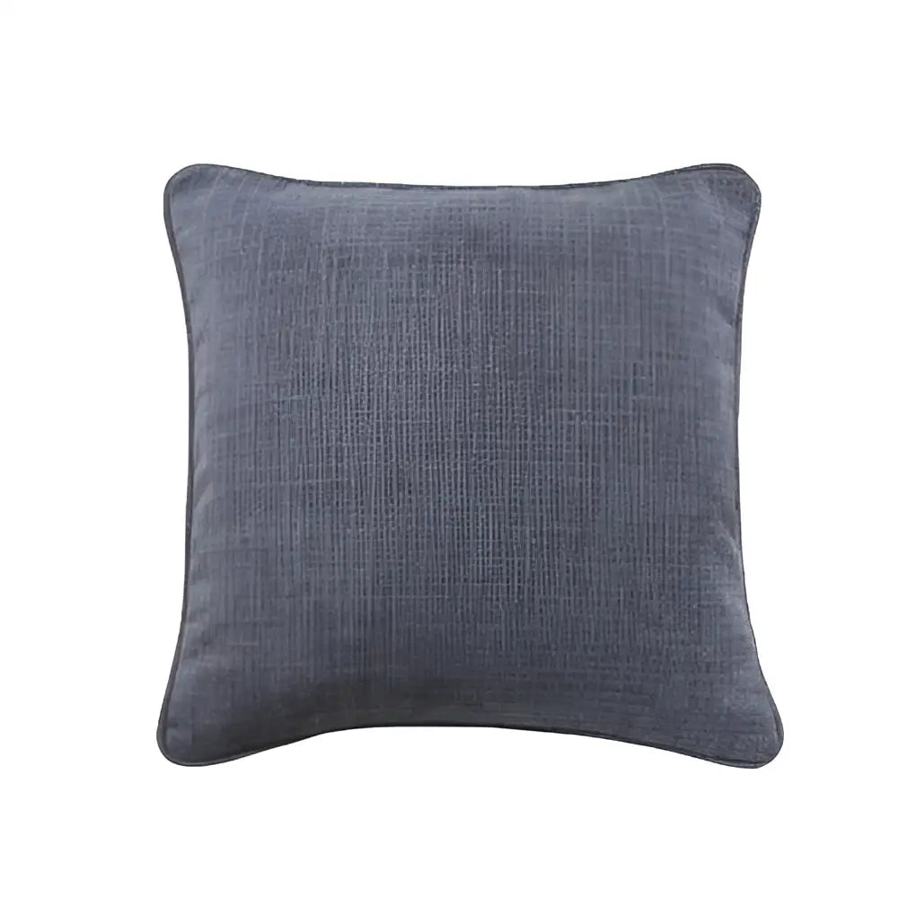 A dark gray square cotton linen pillow with textured fabric surface from decorbites cotton linen cushion cover set