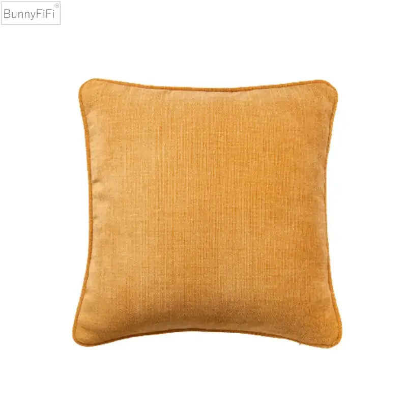 Square mustard-yellow velvet cushion cover with soft texture and neatly finished edges for decorbites cotton linen pillow set