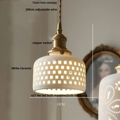 White ceramic pendant light with grid pattern and brass accents for kitchen decorbites clear glass led lighting