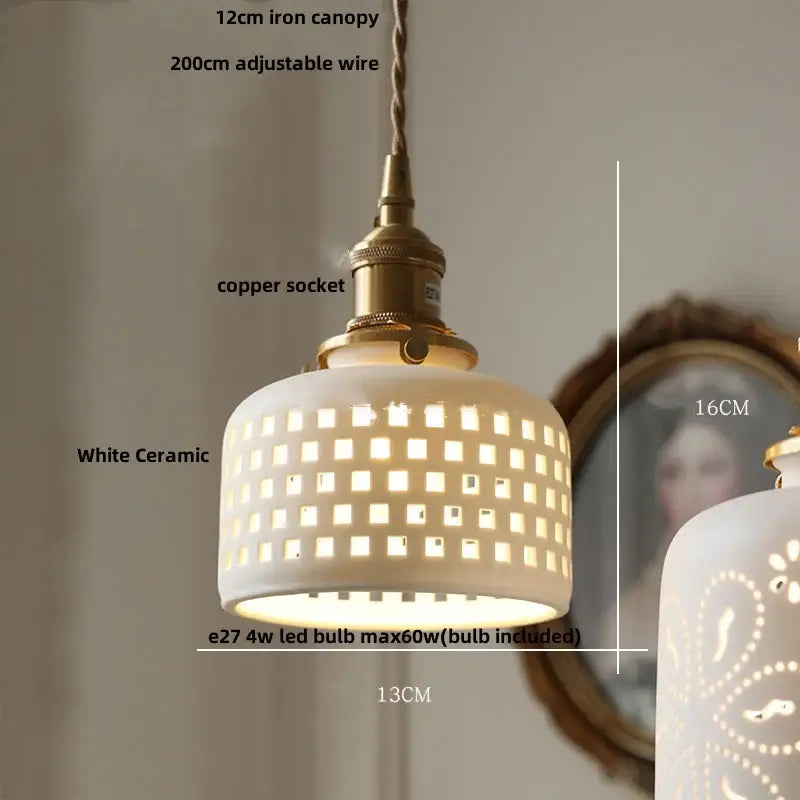 White ceramic pendant light with grid pattern and brass accents for kitchen decorbites clear glass led lighting